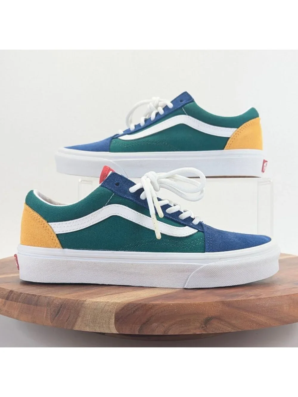 Vans Old Skool Low Sneakers Green Blue Yellow Colorblock Mens 5 Womens 6.5 NWT